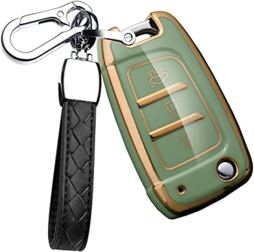 Funda para llavero de coche de TPU con llavero para Hyundai Elantra Solaris 2 Tucson I30 I35 I40 Ix35 Kona Genesis Santa Fe Azera Verna Accent Verde