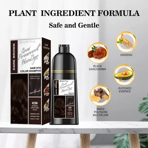 Miniatura 2 de Joyful Young Champú de tinte para el cabello 3 en 1, color vegano para canas, sin amoníaco para hombres y mujeres, coloración de barba y cabello