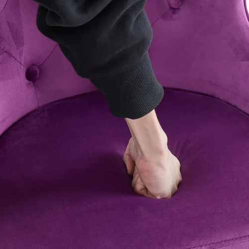 Miniatura 8 de VINGLI Silla de escritorio de oficina en casa sin brazos de color púrpura oscuro con base/ruedas doradas, pequeña silla de tocador/maquillaje linda