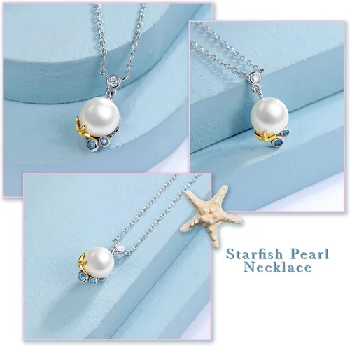 Miniatura 4 de Collar con colgante de perlas blancas grandes, diseño de estrella de mar