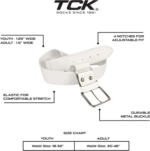 Miniatura 3 de TCK Combo de calcetines y cinturón de béisbol o sóftbol, tallas para jóvenes y adultos para niños y niñas, hombres y mujeres Blanco