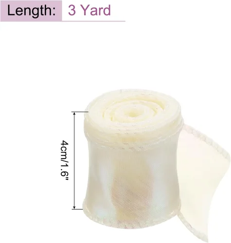 Miniatura 2 de MECCANIXITY - Cinta de organza con cable de 1 1/2" de ancho, brillante, transparente, con brillo irisado en tonos pastel, cinta de gasa para Beige