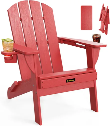 Miniatura 14 de Silla Adirondack Plegable, Sillas Adirondack de Plástico con Textura de Madera con 2 Portavasos, Silla para Hoguera de HDPE Resistente a