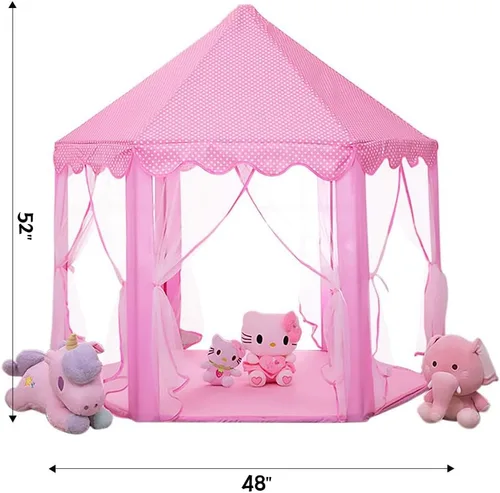 Miniatura 6 de wilwolfer tienda de campaña tipo castillo de princesa para niñas, tienda de campaña hexagonal grande para jugar, casa de juegos con luces de Rosa