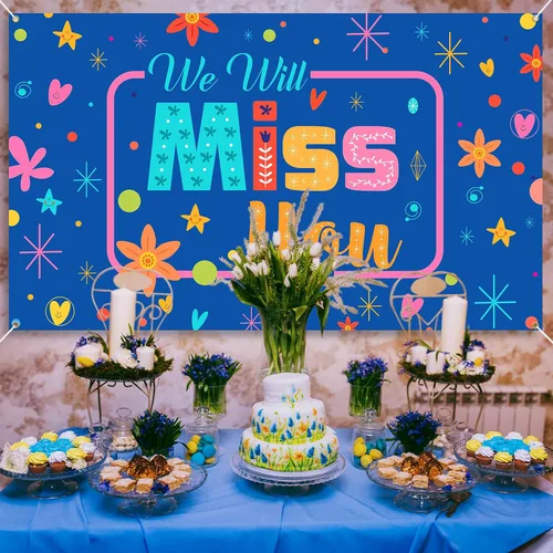 Miniatura 5 de We Will Miss You - Telón de fondo, decoraciones de fiesta de despedida azul, accesorios de cabina de fotos para despedida, graduación, decoraciones