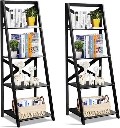 Miniatura 10 de Estantería de escalera de 4 niveles, estante de exhibición de plantas inclinadas, estantería moderna de madera para decoración de madera, estantes