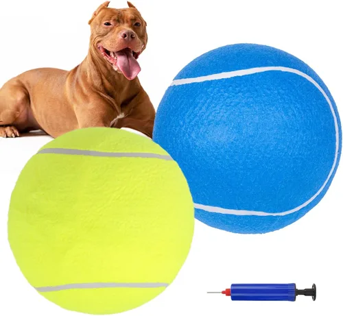 SCENEREAL Pelota de tenis gigante para perros, paquete de 2, pelotas de tenis grandes de 9.5 pulgadas de grosor mejorado para perros, juguetes de