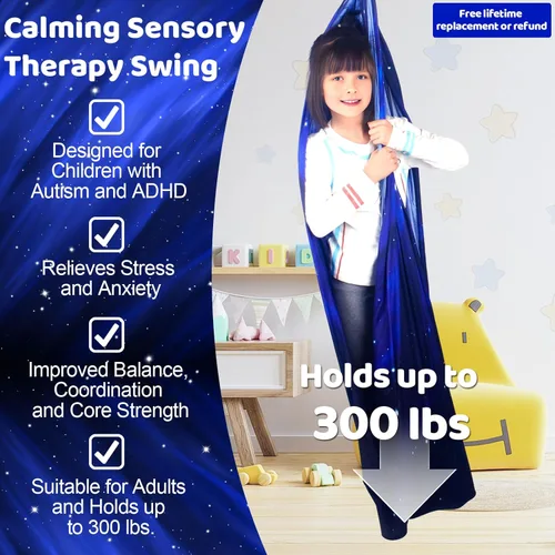 Miniatura 2 de Columpio sensorial para niños, terapia interior y exterior, hamaca para acurrucarse, con capacidad para hasta 300 libras, con kit de colgador