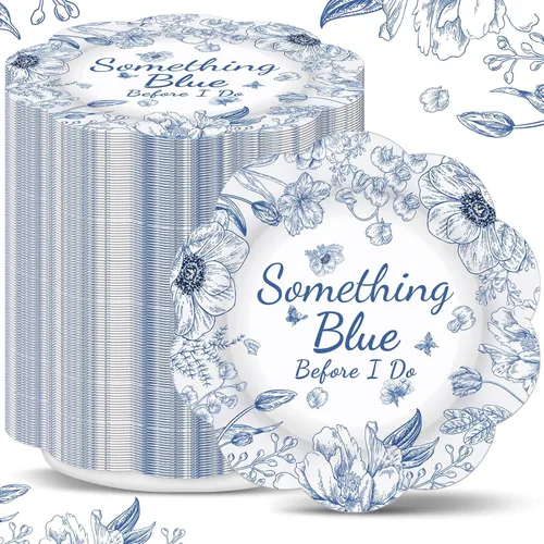 Miniatura 10 de 100 platos de papel florales azules, desechables, para bebé, despedida de soltera, suministros de fiesta, platos de postre florales, bandeja