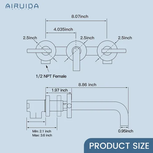 Miniatura 8 de Airuida Grifo de baño montado en la pared de latón antiguo de 3 agujeros, doble manija con boquilla giratoria 360, grifo mezclador de lavabo