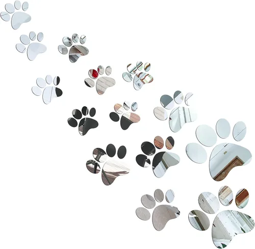 Tenare 14 calcomanías de espejo con estampado de patas de perro, huellas de huellas de huellas de acrílico, adhesivo de pared extraíble para perro,