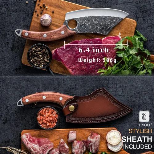 Miniatura 2 de TIVOLI - Cuchillo de carnicero forjado a mano de filo completo, cuchillo de carnicero para cortar carne, cuchillo vikingo de acero de alto carbono