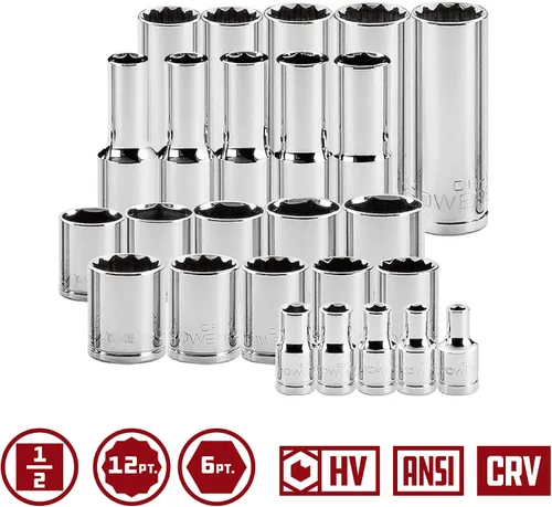 Miniatura 4 de Powerbuilt Master Socket Juego de 69 Piezas, 1/2 Pulgada, SAE y Métrico, 6 y 12 Puntos, Dados Profundos, Barras de Extensión, Trinquete - 949006