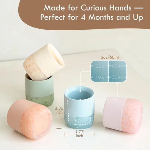 Miniatura 7 de Taza de silicona Moonkie para bebés 4 meses+ Pequeña taza de entrenamiento abierta para bebés con confeti Esencial para el destete guiado por