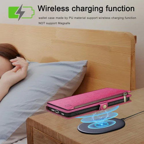 Miniatura 4 de XcaseBar Funda tipo cartera para Samsung Galaxy Note 10 Plus con cremallera y tarjetero de crédito con bloqueo RFID, funda de piel sintética