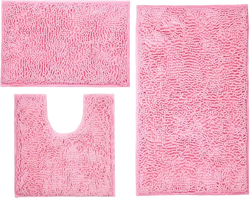 Miniatura 30 de LanYunUmi Juego de 2 alfombras de baño de felpilla chenille antideslizante color gris oscuro, tapete de baño extra suave y absorbente para ducha