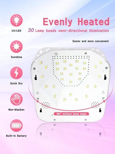 Miniatura 4 de Hongfa - Lámpara de uñas inalámbrica, secador de uñas LED UV recargable para esmalte de gel con pantalla LCD, sensor automático y 5 ajustes