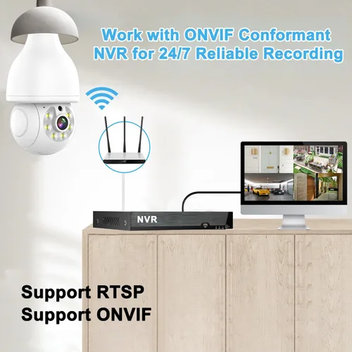 Miniatura 5 de EVERSECU Cámara de seguridad con bombilla HD de 2K, WiFi inalámbrica de 2.4G y 5Ghz, interior y exterior, compatible con Onvif, transmisión RTSP