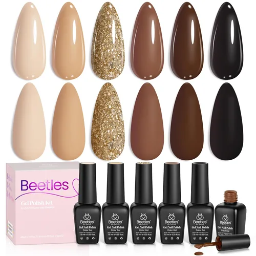 Miniatura 16 de Beetles - Juego de esmaltes de uñas de gel para boda, 6 colores, color nude, rosa, malva, blanco, con brillantina, para remojar con luz UV LED, arte
