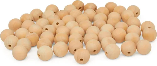 Miniatura 26 de Perlas de madera grandes para manualidades - Paquete de 12 perlas de 32 mm con agujero de 1-1/4 x 3/8 pulgadas, perlas de madera grandes con Paquete