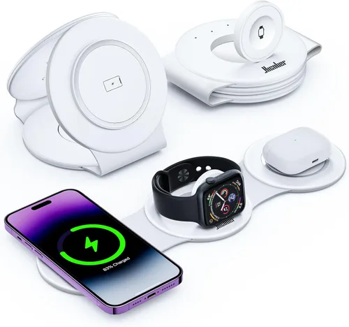 Hicober - Estación de carga inalámbrica 3 en 1 para iPhone 15, estación de carga de viaje magnética plegable 18W para iPhone Air 17 16 15 14 13 12