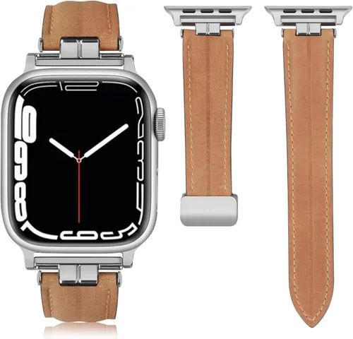 Miniatura 10 de Mxiixnai - Correas de cuero compatibles con Apple Watch Band 1.929 in 1.772 in 1.732 in 1.654 in 1.614 in 1.575 in 1.496 in, cuero genuino