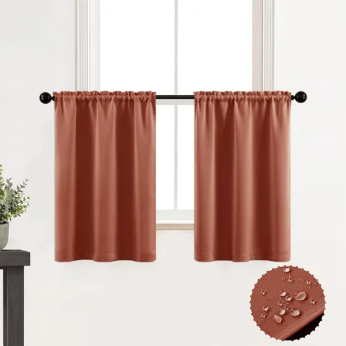 Miniatura 18 de XTMYI Cortinas de tela impermeable de 30 pulgadas para ventana de baño, cocina, mini ducha, pequeños paneles de cortina opacas cortos, juego de 2