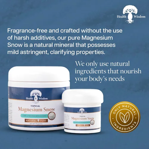 Miniatura 4 de Health and Wisdom Magnesium Snow - Polvo de carbonato de magnesio fino para el cuidado facial, corporal y bucal - Absorción mejorada para tonificar