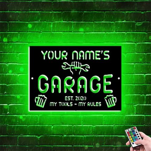 Miniatura 10 de Letrero de garaje con nombre personalizado, herramientas de reparación de luz, arte de pared, taller, reparación mecánica, lámpara de neón para papá