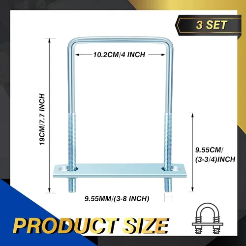 Miniatura 2 de Dunzy 3 pernos cuadrados en U chapados en zinc, perno en U de acero al carbono resistente, suministros industriales y científicos para tubo