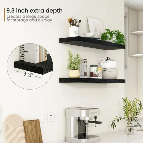 Miniatura 5 de Fun Memories Estantes flotantes – Estante de pared de 9.3 pulgadas de profundidad para decoración y almacenamiento – Estantería de exhibición