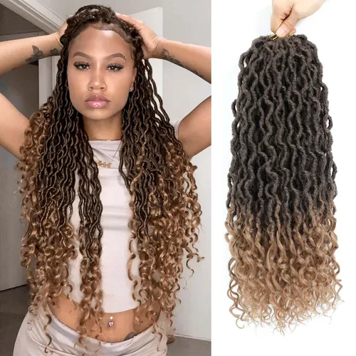 Miniatura 53 de Trenzas postizas Goddess, 6 paquetes de 18 pulgadas, cabello lacio, trenzado con ganchillo, para mujeres negras, trenzas postizas ombre con puntas