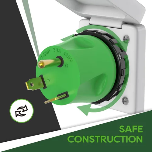Miniatura 4 de RVGUARD Adaptador RV de 30 amperios a 30 amperios con conector de bloqueo, adaptador de corriente eléctrica NEMA TT-30P a NEMA L5-30R, verde