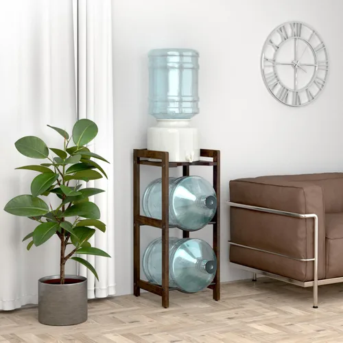 Miniatura 7 de Soporte para jarra de agua de 5 galones con estantes superiores, soporte dispensador de agua de madera maciza natural de 31 pulgadas de alto