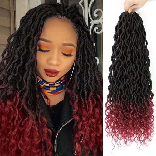Miniatura 16 de Trenzas postizas Goddess, 6 paquetes de 18 pulgadas, cabello lacio, trenzado con ganchillo, para mujeres negras, trenzas postizas ombre con puntas