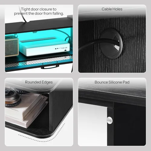 Miniatura 7 de HOOBRO Soporte de TV flotante con luz LED y toma de corriente para televisores de hasta 65 pulgadas, estante de TV montado en la pared, consola