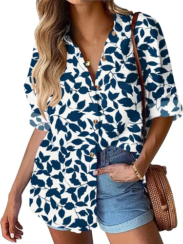 Miniatura 21 de HOTOUCH Camisa de manga larga con botones de lino para mujer, blusa de algodón casual, holgada, con cuello, para trabajo, de gasa, con bolsillo