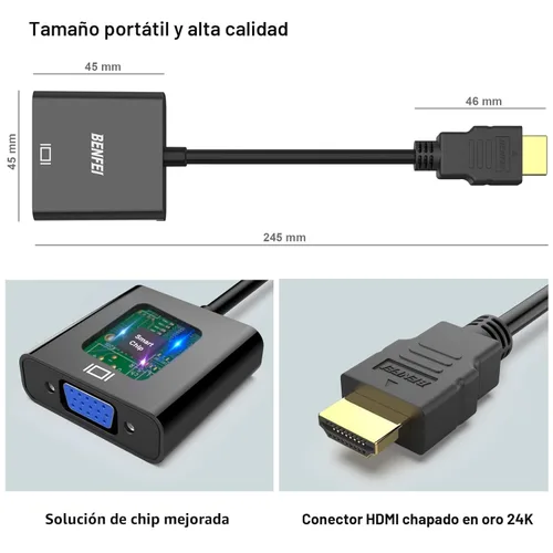 Miniatura 6 de BENFEI Adaptador HDMI a VGA, chapado en oro (macho a hembra) para computadora, escritorio, laptop, PC, monitor, proyector, HDTV, Chromebook