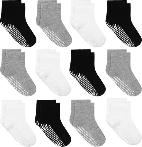 Miniatura 11 de Tphon Calcetines para Niños Pequeños, Calcetines Antideslizantes para Bebés para Niños y Niñas, 12 Pares de Calcetines para Niños Infantes de 6M-10