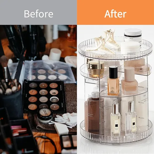 Miniatura 7 de vacane Organizador de maquillaje giratorio transparente, 8 capas ajustables, organizador de tocador para el cuidado de la piel, vitrina