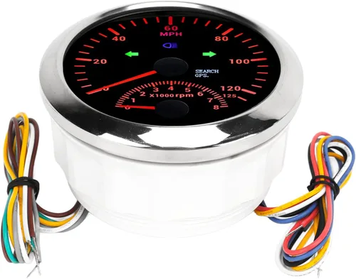 Miniatura 6 de Medidor de velocidad, velocímetro de 3 3/3.346 in, velocímetro de 0-125 MPH con tacómetro de 8000 rpm, retroiluminación roja DC9 a 32 V para barco