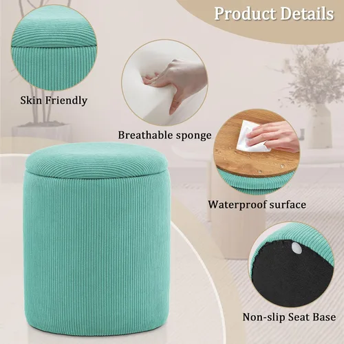 Miniatura 6 de YSICK Otomana redonda con almacenamiento, juego de 2, taburete de tocador pequeño como silla de tocador, otomana de corduroy para reposapiés