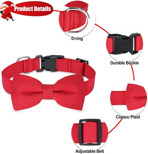 Miniatura 4 de Collar de Navidad Malier con Pajarita - Collares Clásicos Rojos de Vacaciones para Niñas y Niños, Ajustable para Perros y Gatos Pequeños a Grandes