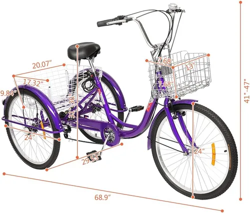 Miniatura 6 de PEXMOR Triciclo para adultos de 7 velocidades, 24/26 pulgadas, 3 ruedas, triciclo para adultos, trike para mujeres/hombres/personas mayores