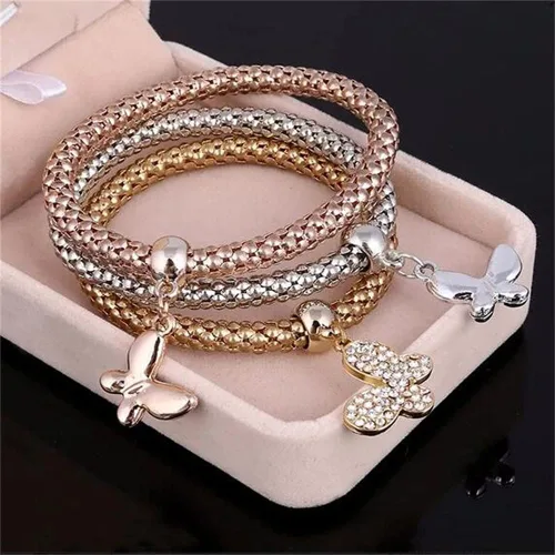Miniatura 5 de SILANER Pulseras multicapa con dijes de cristal, 3 unidades, oro y plata, oro rosa, pulsera elástica en forma de corazón para mujer, árbol de la vida