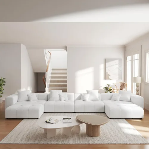 Miniatura 4 de JACH Sofás seccionales modulares en forma de U de 183.5 pulgadas, sofá moderno de 4 plazas con otomanas chaise, sofás seccionales modernos de Blanco