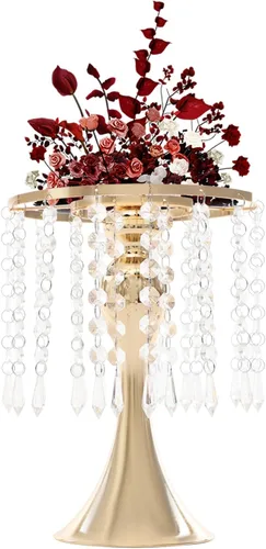Miniatura 3 de Juego de 10 portavelas de metal dorado de 10.2 pulgadas de alto, florero, arreglo floral, candelabro, candelabro, portavelas para bodas, fiestas