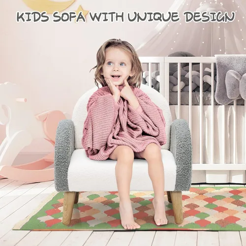 Miniatura 3 de INFANS Sofá para Niños, Sillón para Niños Pequeños con Marco de Madera Maciza, Diseño Anti-Volcadura, Tela de Felpa, Silla Tapizada para Niños