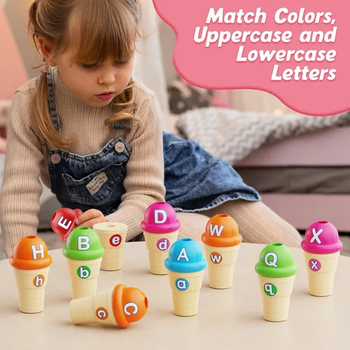 Miniatura 3 de Kasfalci Juguetes de aprendizaje del alfabeto, juego de juguetes de helado, aprendizaje ABC para niños pequeños, juego de cartas a juego