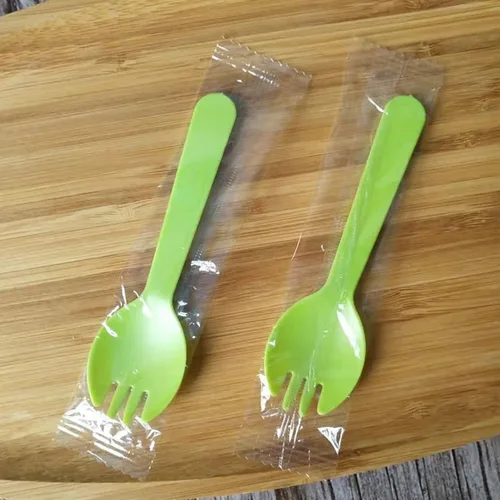 Miniatura 9 de 100 tenedores desechables de plástico duradero y ecológicos, tenedores y cucharas 2 en 1, ideales para almuerzo, picnic o restaurante y suministros